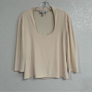 Joseph Ribkoff Layering Top Womens 12 3/4 Sleeve Scoop Stretch Beige Minimalist